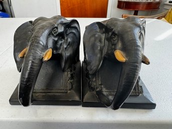 A Pair Of Ronson All Metal Art Wares Elephant Head Book Ends