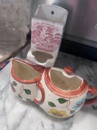 Vintage Ceramic Match Holder And Tea Bag/sugar Packet Holder