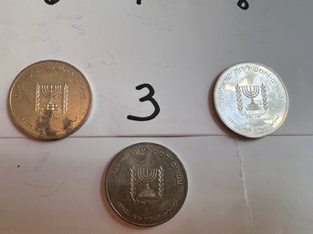 Group Of 3 Israeli Coins 1973/74 David Ben Gurion .935 Silver