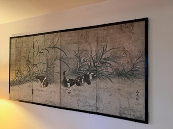 Japanese Hand Painted Screen Lacquer Frame Signed