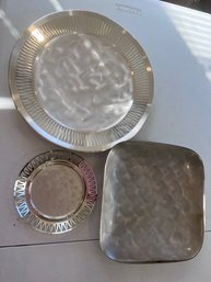 A Group Of  Three Mid Century Serving Trays Marked Ikora And Modern Silver