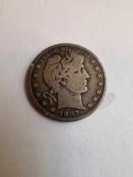 Barber Half Dollar 1907 O New Orleans Mint