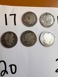 A Group Of 5 Liberty Quarters 1892, 1893, 1896 And ?