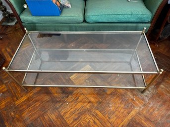 1970's Chrome, Brass And Glass Cocktail Table  51'l X 21'w X 18'h