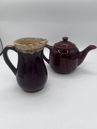 Pitcher And Tea Pot Made In USA Brown Drip