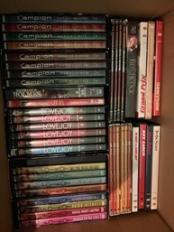 Box Full Of DVD's Many Series Love Joy, Agatha Christie, Campion, Wodehouse, Hitchcock, Etc