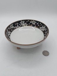 A Hand Painted Nippon Candy/ Porcelain Footed Bowl With Gold Rim