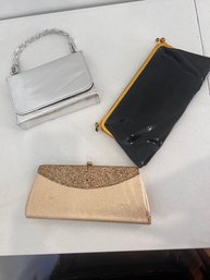 A Group Of Three Retro Handbags, One With Opera Length Silver Gloves