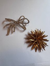 Pair Of Vintage Gold Tone Brooches