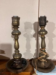 A Pair Of Brass Candle Lamps