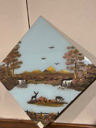 Painting On Glass Deer In Forest Scene 12' X 12'