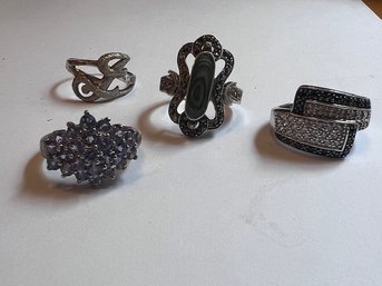 Exceptional Group Of 4 Silver Gemstone Cocktail Rings