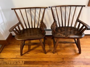 Pair Of Hand Made Spindle Chairs See All Photos
