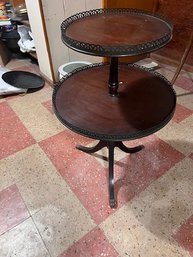 An Exquisite Mahogany 2 Tier Side Table ( One Leg Needs Love)