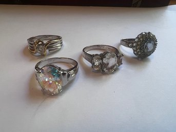 Group Of 4 Semi Precious Stone Sterling Silver Rings