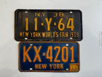 A Pair Of New York State License Plates Including New York 1939 World's Fair
