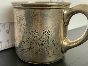 Antique Gorham Sterling Silver Child's Handled Cup With Dutch Illustrations