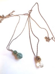 2 Gold Tone Bauble Necklaces Crystal And Jade Color