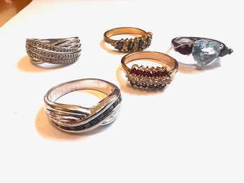 Fantastic Group Of 5 Cocktail Rings Multi Stones Some Sterling Silver