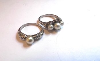 2 Pearl And Sterling Silver Rings