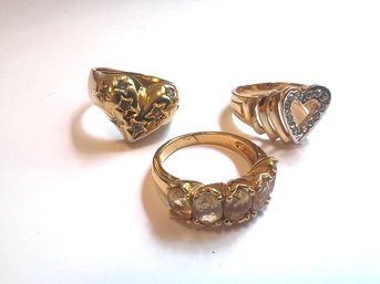 3 Gold Tone/ Over 925 Heart Rings And Citrine