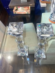 A Pair Of Crystal Candlesticks By Lenox Approx 7' Tall