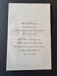 1917 Wedding Invitation For Carol Averell Harriman To R. Penn Smith Jr