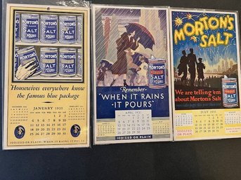 3 Vintage  Advertising Cards For Morton Salt  January, April, July 1931