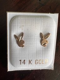 A 1970's Pair Of Playboy Bunny Earrings 14Kt