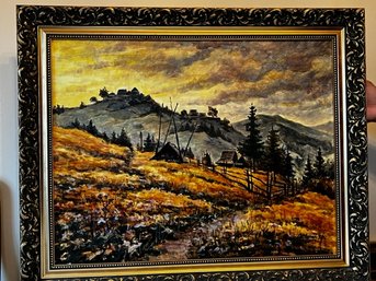 A Ukrainian Framed Signed Oil Painting Landscape Mountains On Board  22 X 28 Image 1990