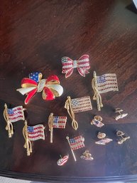 Great Group Of American Flag Pins Crystals Ansd Enamels Most Signed
