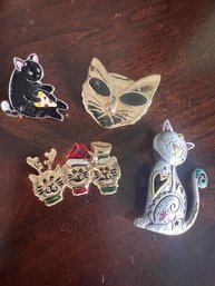 A Group Of Cat Pins/brooches