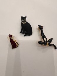 A Group Of 3 Fabulous Cat Pins MCM~!