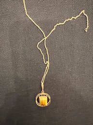 A 9 Kt Necklace With Tiger Eye Center, Chain Is Untested, As Is