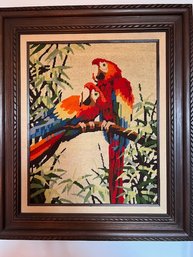 A 1970's Framed Needlework Pair Of Parrots