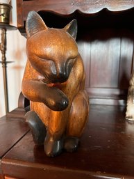 A Large Wood Carved Cat Figure Siamese