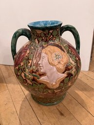 A Majolica? Mucha Like Spectacular Two Handled Vase Approx 14' Tall