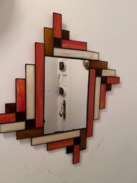 1970's Abstract Stained Glass Mirror Approx 15'  See Photos