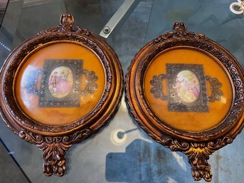 Pair Of 1960's Framed Small Porcelains