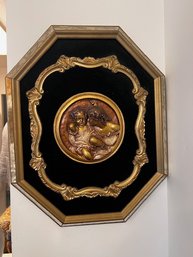 A  Pair Of Gilded Plaques Framed With Convex Glass - Children/Cherubs