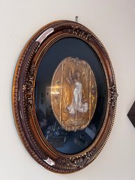 Oval Framed Gilded Plaque Of Woman With Convex Glass