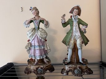 A Pair Of Continental Bisque Statues Approx 16' Tall