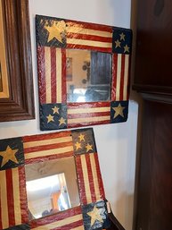 A Pair Of American Flag Design Mirrors Approx 12' Square Each