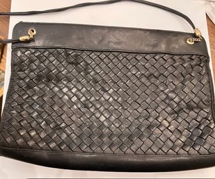 Woven Black Leather Shoulder Bag By Aspects
