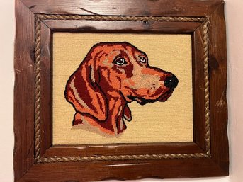 A Needlework Of A Dacshund Framed Approx 8 X 10