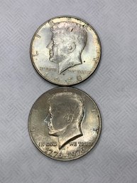 2 Kennedy Half Dollars 1969 And Bicentennial   #39