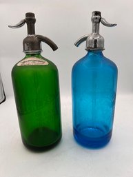 A Pair Of Soda Siphon Bottles Bronx Green And Turquoise AWESOME