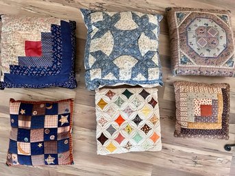 6 Vintage Quilted Pillows Largest Is 12 X 12'
