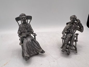 Diminutive Couple In Rocking Chairs  Pewter