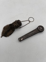 A VICTORIAN Finger Mesh Satchel/change Purse And A Silver Nail File